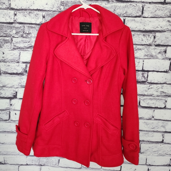 Red Love Tree Pea Coat - M - Picture 6 of 6
